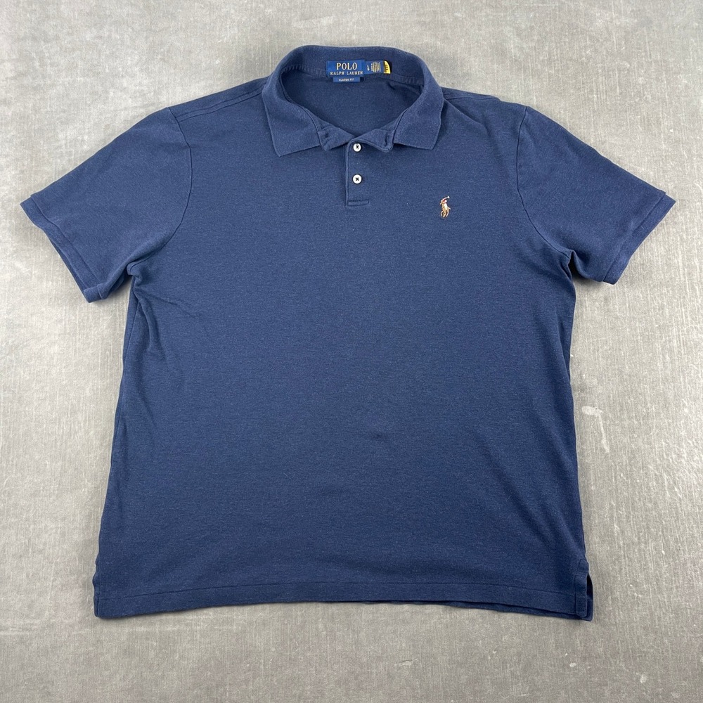 Polo Ralph Lauren Mens LG Blue Polo Shirt Classic Fit Short Sleeve Pony Logo